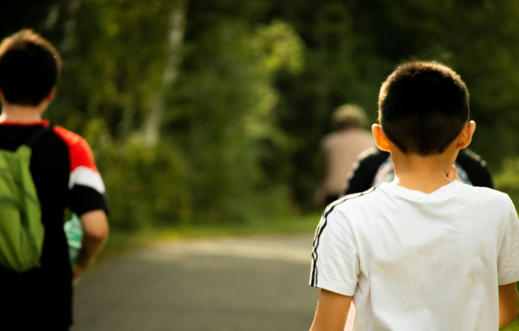 Boys walking along a path