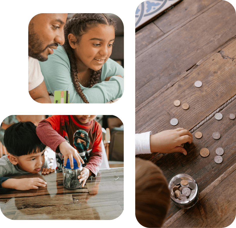 a collection of children learning about money