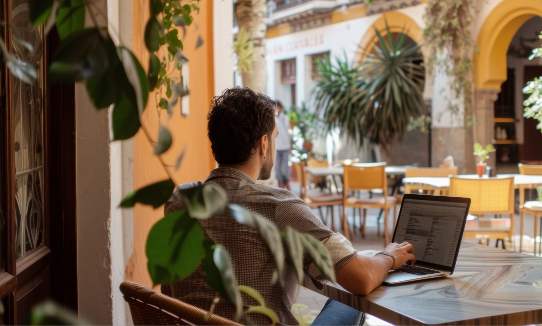 Man working in a cafe
