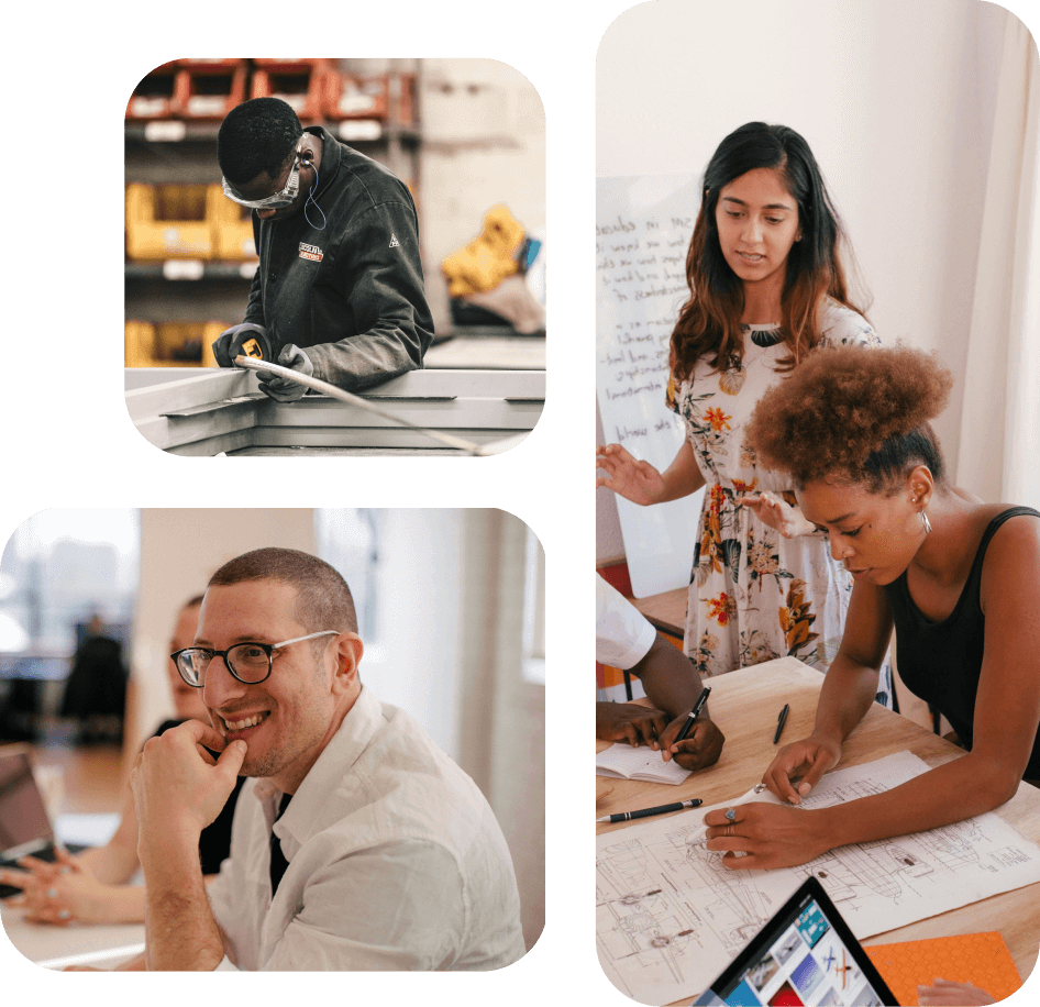 a collection of people working